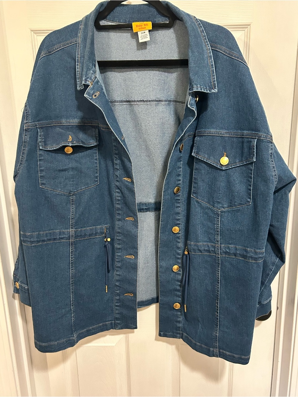 Ruby Rd. Blue Denim Oversized Jean Jacket with Gold-Tone Buttons